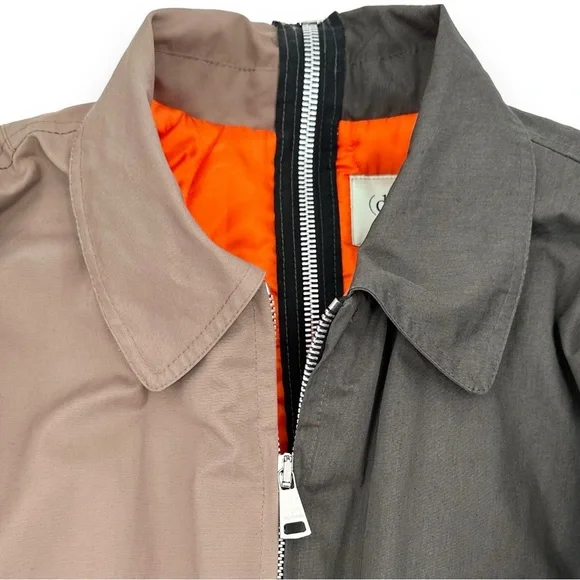 Division Upcycled Oversized Split Bomber Jacket - Sand & Gray sz XL